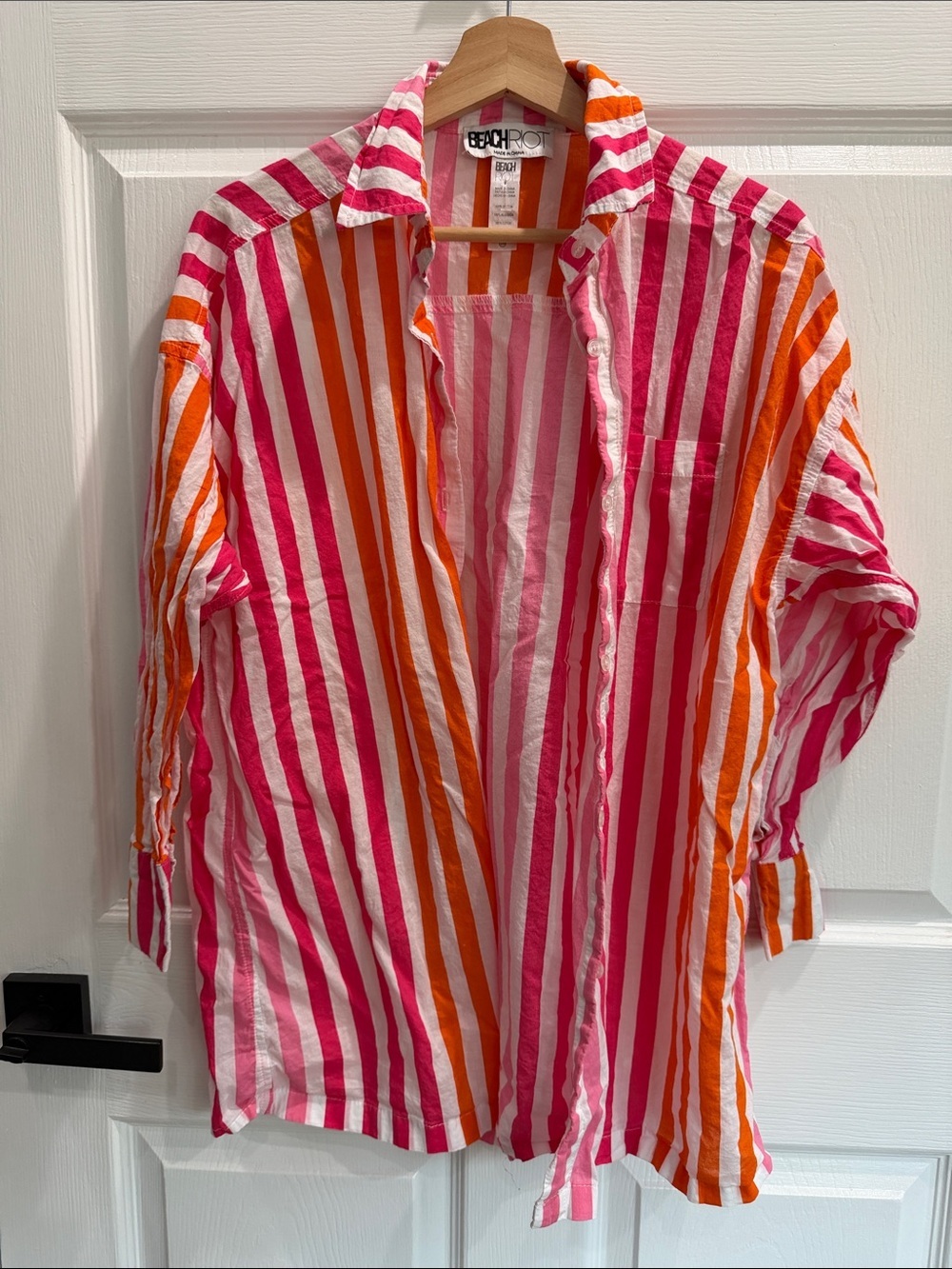Beach Riot Pink and Orange Striped Button-Up Shirt